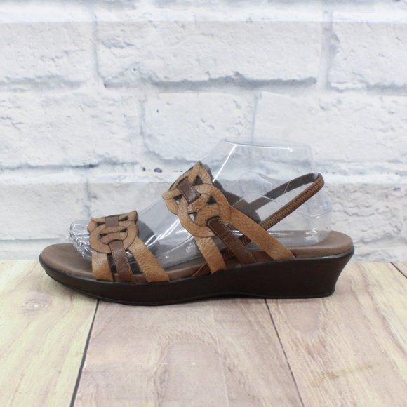 Munro Shoes - MUNRO Brown Leather Walking Wedge Shock Absorbent Heels American Sandals 9 M